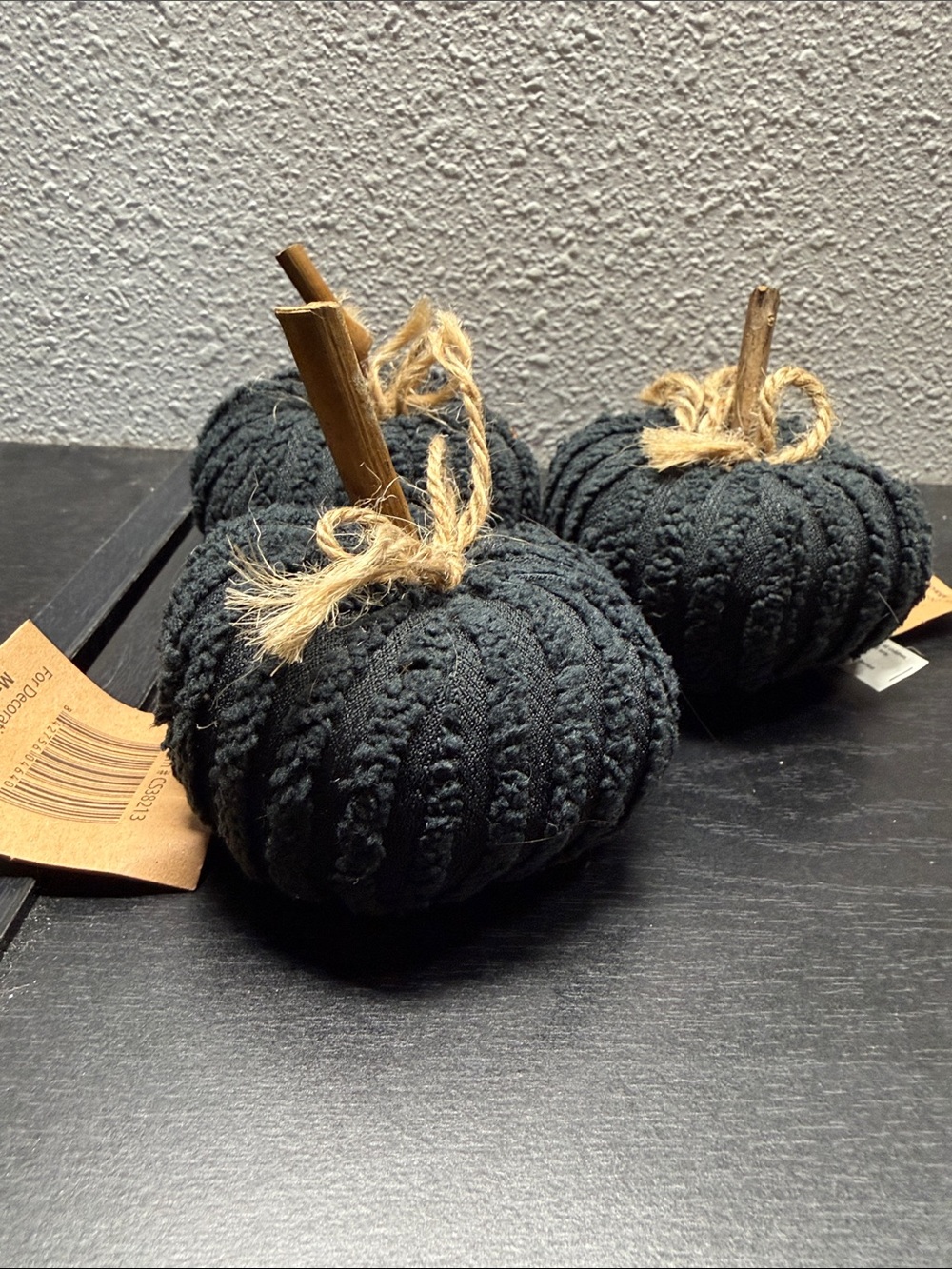 Black 3” chenille Pumpkin Decorative Set of 3